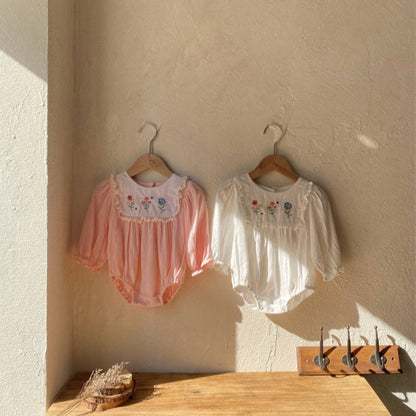 【BABY】花柄刺繍ロンパース&帽子SK101516