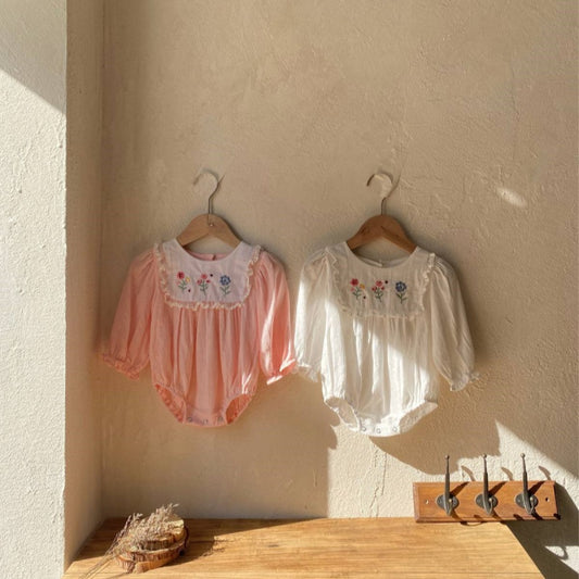 【BABY】花柄刺繍ロンパース&帽子SK101516