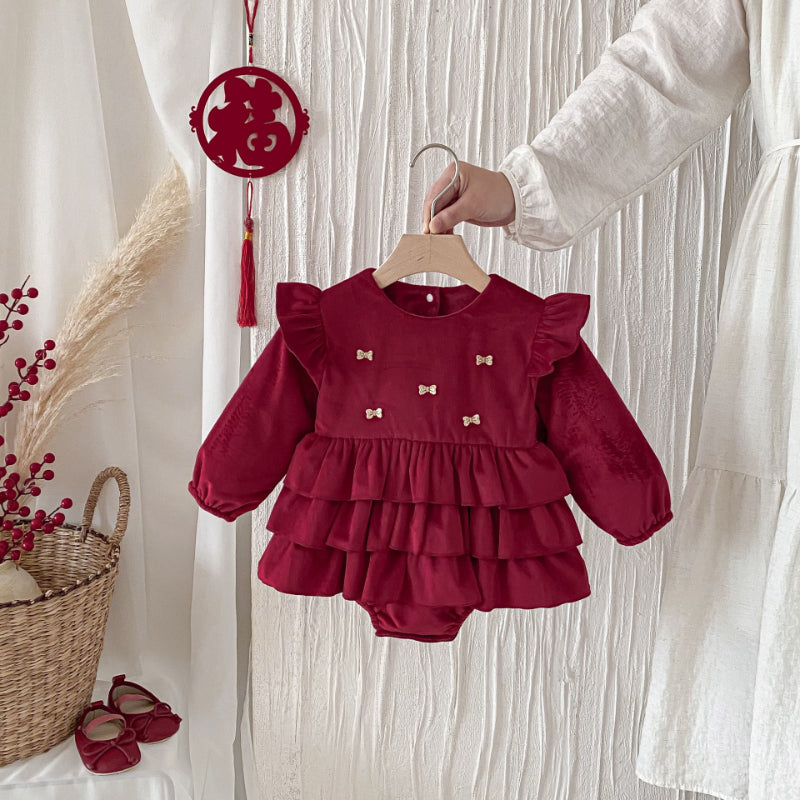 【BABY】冬新作蝶結びティアードカバーオールスカートSK102708