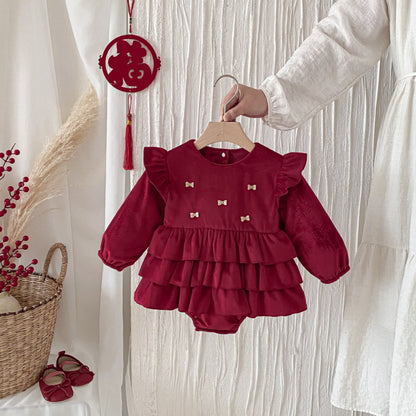 【BABY】冬新作蝶結びティアードカバーオールスカートSK102708