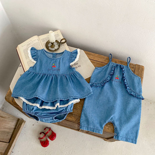 【BABY】夏新作 チェリー刺繍ロンパースorセットアップSK062709
