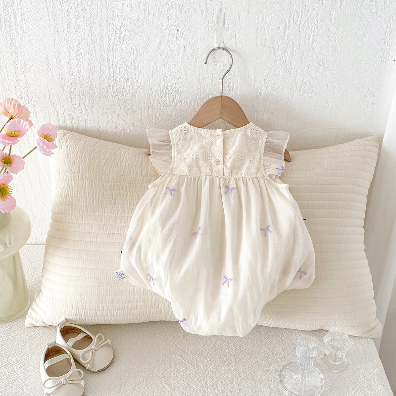 【BABY】夏新作 刺繍蝶結び柄ロンパースSK090602