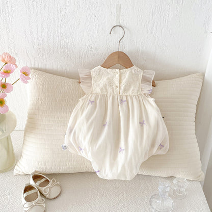 【BABY】夏新作 刺繍蝶結び柄ロンパースSK090602