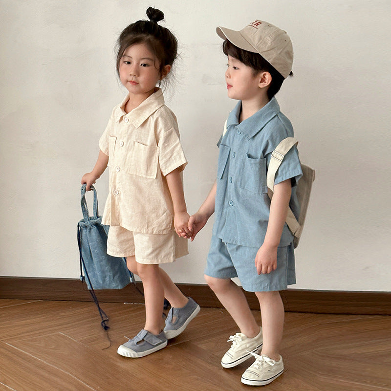 【BABY＆KID】夏新作 コットン無地ポケットセットアップ SK063004