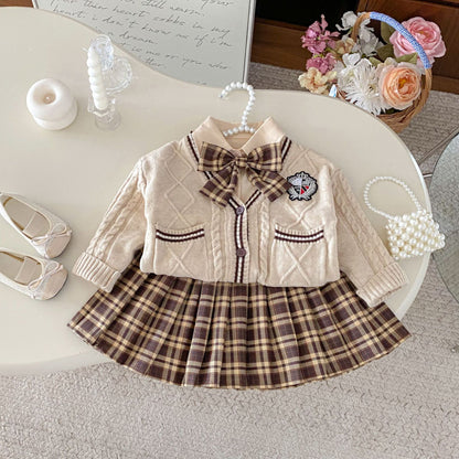 【BABY&KID】ニットカーディガン&ブラウス&チェック柄スカート3点セットSK100335