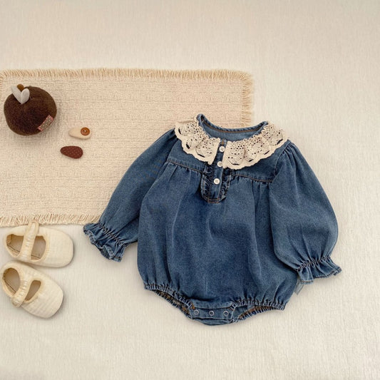 [BABY] Lace Frill Denim Romper SK104102