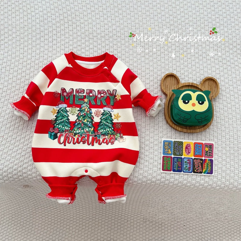 【BABY】ボーダークリスマスツリーあったかカバーオールSK103204