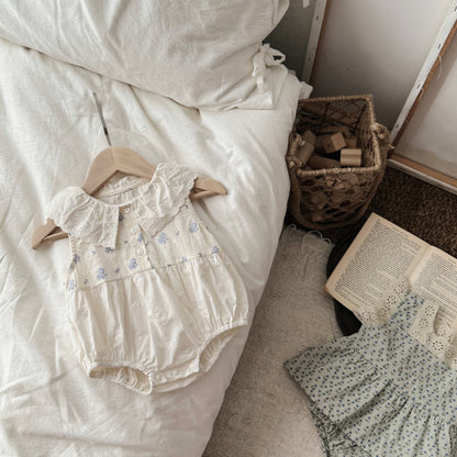 【BABY】夏新作 花柄刺繍フラワーロンパースSK081704