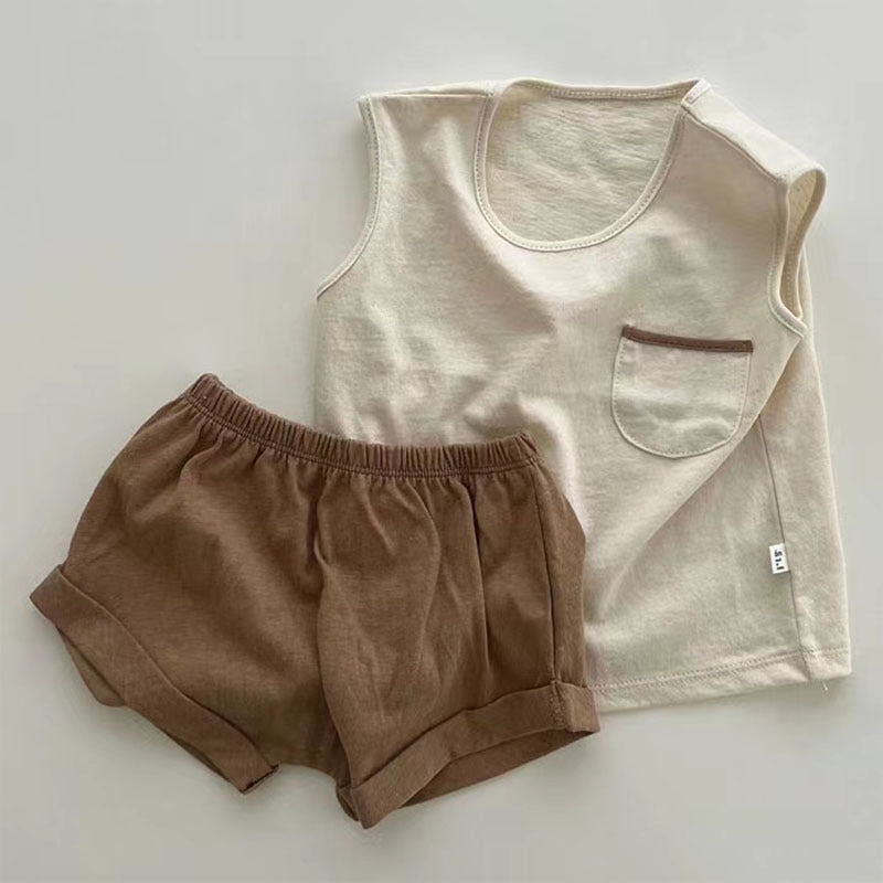 【BABY】夏新作ノーカラークールネックセットアップ 全2色SK062915