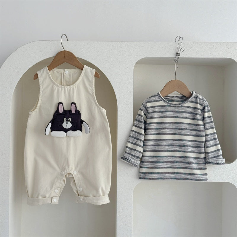 【BABY】カートゥーン柄サロペットカバーオール＆ボーダーロンTSK104303