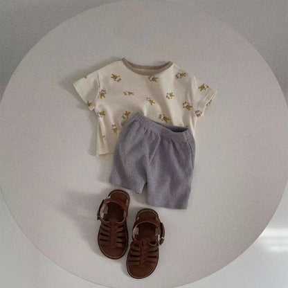 【BABY&KID】夏新作 アニマル総柄トップス＆無地ショートパンツSK082717