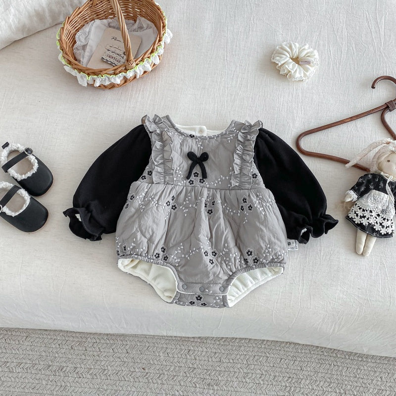 【BABY】冬新作小花柄蝶結びキルティングロンパースSK103102