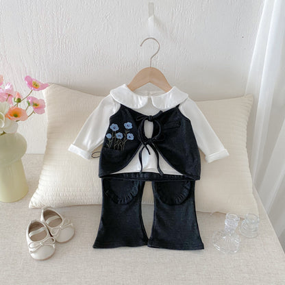 【BABY&KID】レトロベスト＆フレアパンツセット、長袖TシャツSK092440