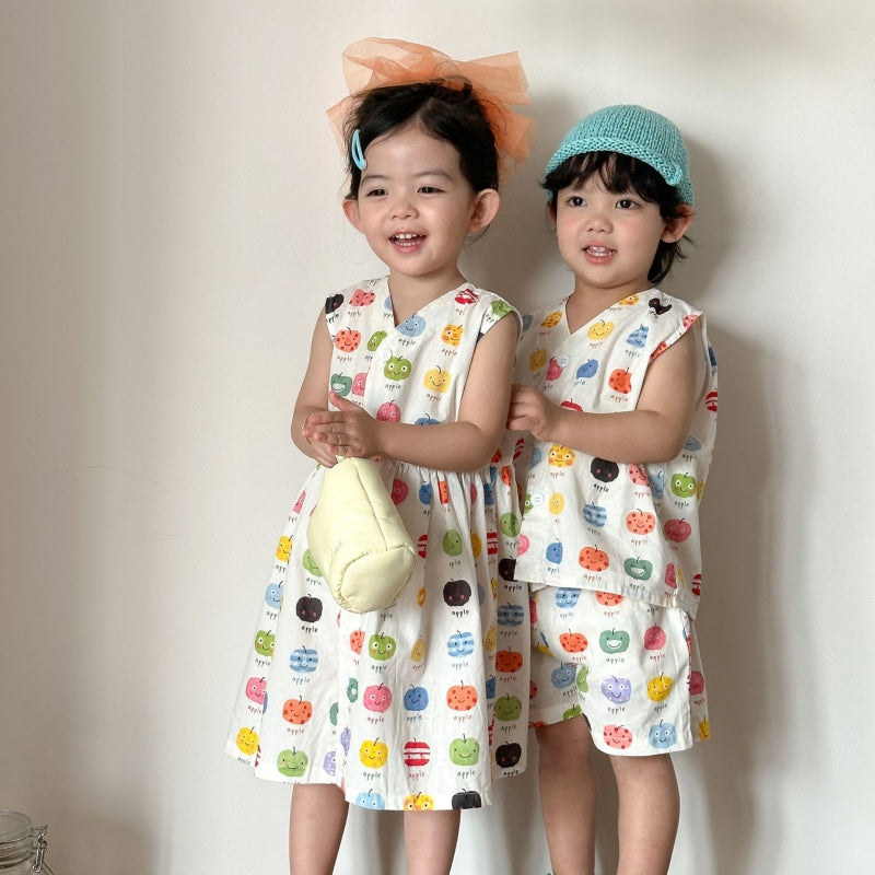 【BABY&KID】夏新作りんご総柄セットアップ、ワンピースSK104708