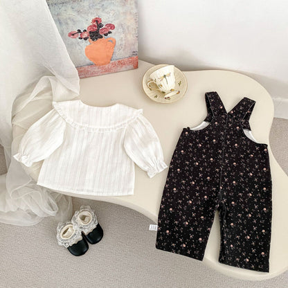 【BABY】リボンサロペット、リボン刺繍襟ブラウスSK100834