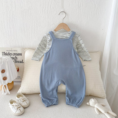 【BABY】いぬサロペットパンツ&ボーダートップス2点セットSK100404