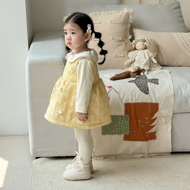 【BABY】冬新作キルティング蝶結びジャンパースカートSK103123