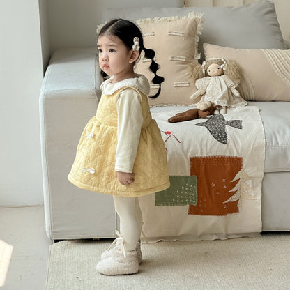 【BABY】冬新作キルティング蝶結びジャンパースカートSK103123