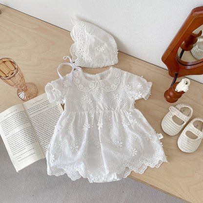【BABY】夏新作 レース刺繍プリンセスロンパースドレス&帽子SK061820