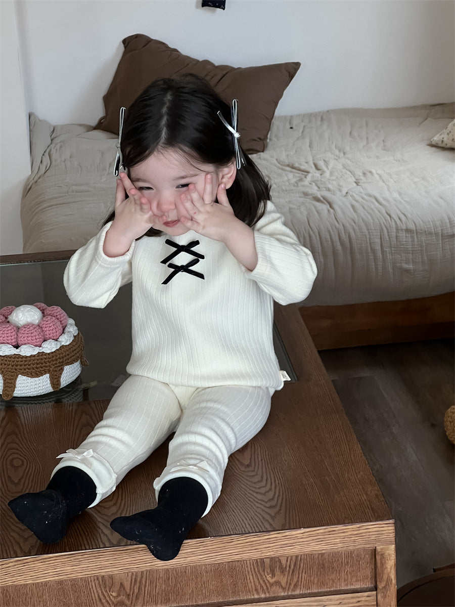 【BABY&KID】可愛いリボン付きＴシャツ、レギンスSK021515