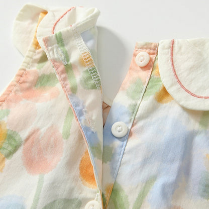 【BABY&KID】夏新作 カラフル花柄花びら襟ワンピースSK091930