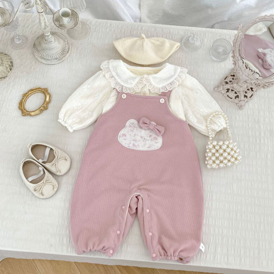 【BABY】ねこ裏起毛サロペット、フリルカラーブラウスSK101415
