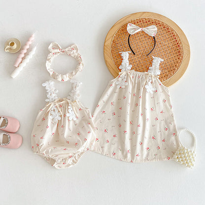 【姉妹服】夏新作 フラワーレースキャミロンパース、ワンピースSK081630