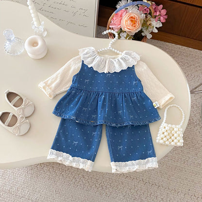 【BABY&KID】蝶結びプリントセットアップ、レース襟カーディガンSK092324