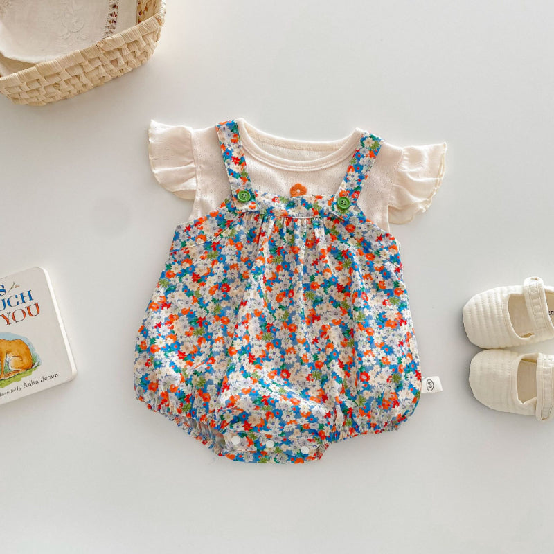 【BABY】夏新作 花柄キャミロンパース、小花レースTシャツSK070126