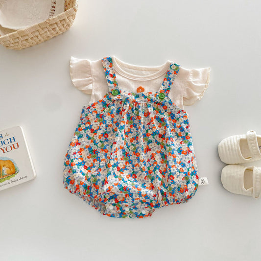 【BABY】夏新作 花柄キャミロンパース、小花レースTシャツSK070126