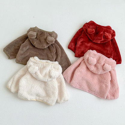 【BABY&KID】冬新作くまフード付きもふもふバイカラーコートSK11328