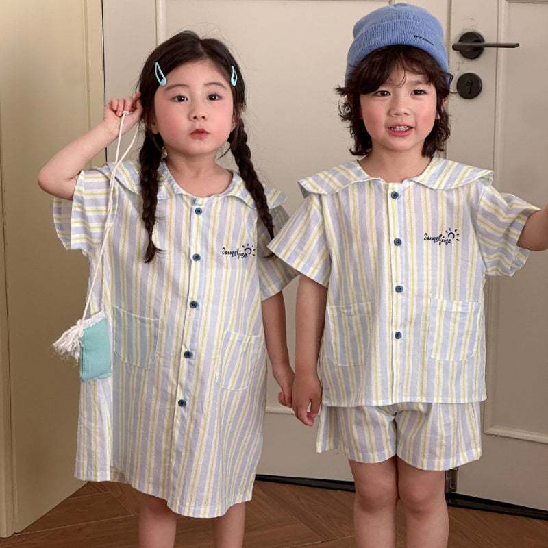 【BABY&KID】夏新作 ポケット付きストライプワンピース、セットアップSK072108