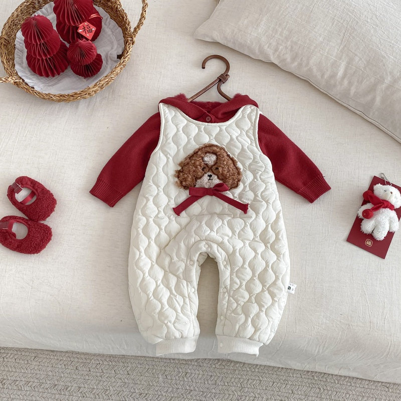 【BABY】冬新作キルティングわんちゃんカバーオール、フード付きニットSK103110