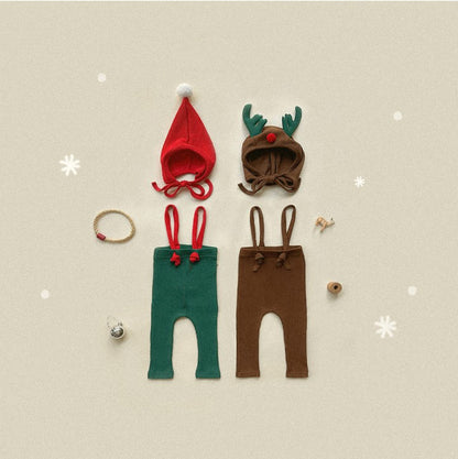 【BABY】クリスマス風ストレッチサロペット、帽子SK102818