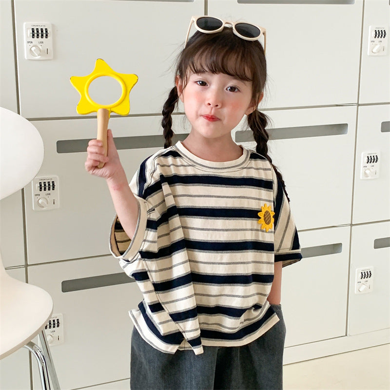 【BABY&KID】夏新作 ひまわりボーダーシャツSK080504