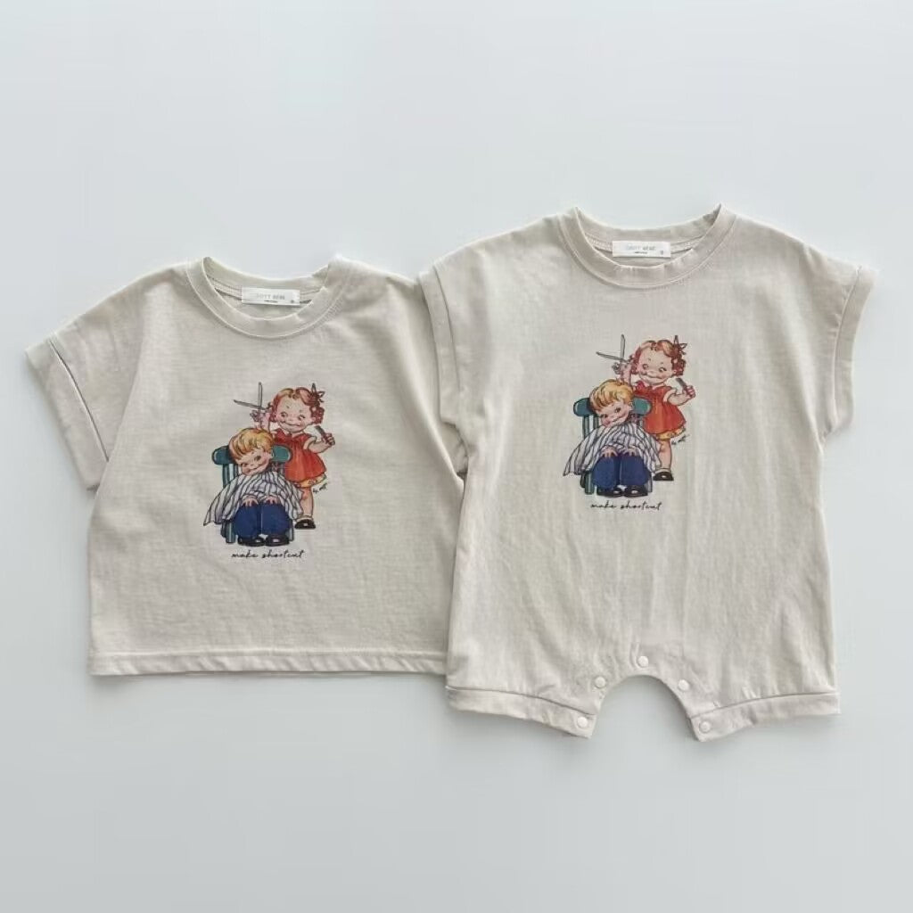 【BABY】夏新作 英字＆カートゥーンプリントオールインワンSK071802