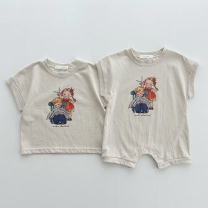 【BABY】夏新作 英字＆カートゥーンプリントオールインワンSK071802