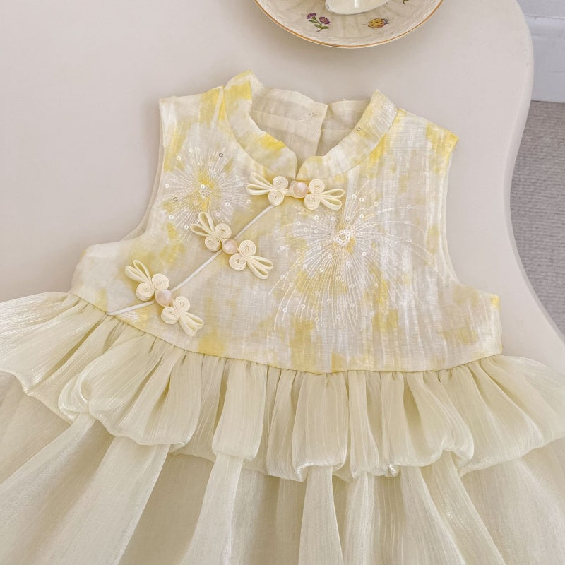 【BABY&KID】夏新作チャイナボタンチュールバルーンロンパース、ワンピースSK106407