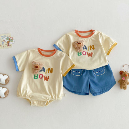 【BABY】夏新作  カラーバリBOWベアロンパース、Ｔシャツ、パンツSK061607