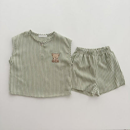 【BABY&KID】夏新作 ボーダーノースリーブベアセットアップSK091205