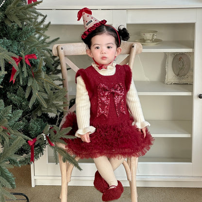 【BABY】冬新作蝶結びチュール厚手ワンピースSK103118