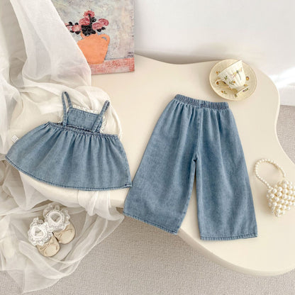 【BABY&KID】夏新作 フラワー刺繍デニムセットアップSK081531