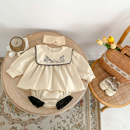 【BABY&KID】ウサギ刺繡襟トップス＆ブルマSK031802