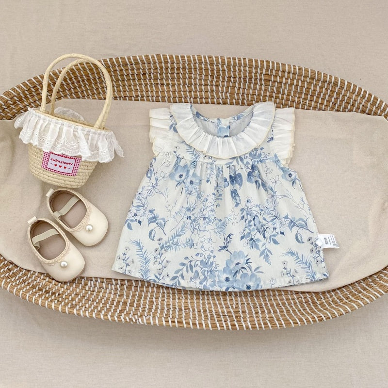 【BABY&KID】夏新作 ラウンドネックフリルスリーブ小花柄セットアップSK104928