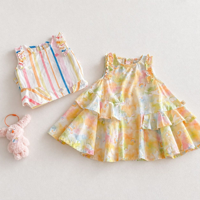 【BABY&KID】夏新作うさぎプリント、ストライプワンピースSK106115