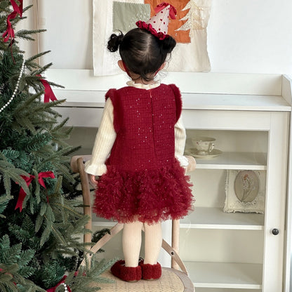 【BABY】冬新作蝶結びチュール厚手ワンピースSK103118