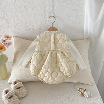 【BABY】冬新作レーススクエアカラ—キルティングあったかロンパースSK103111