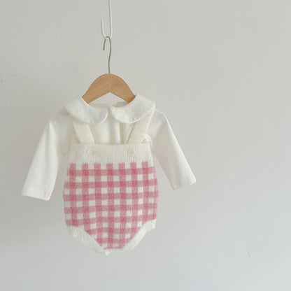 【BABY】チェックサロペットロンパース、カーディガンSK101535