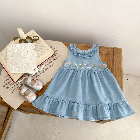 【BABY&KID】夏新作 デニム刺繍ワンピースSK080109