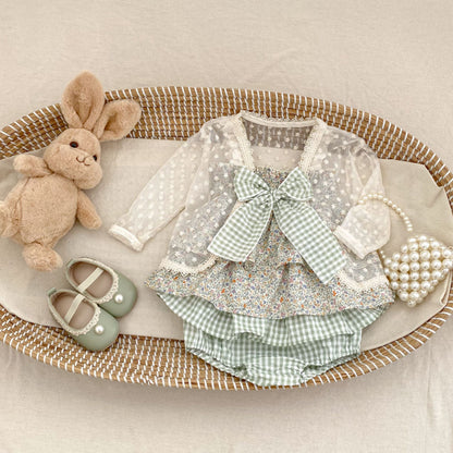 【BABY&KID】夏新作 グリーン蝶結び付きセットアップSK080108